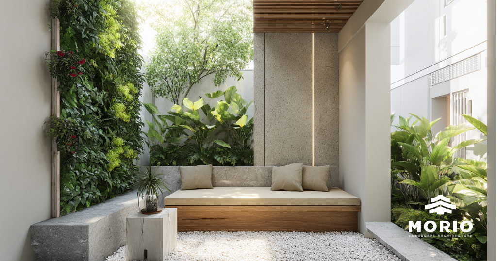 vườn thẳng đứng kết hợp khu vực ngồi